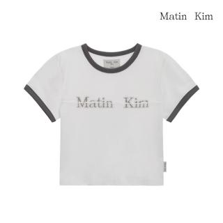 【MATIN KIM】官方旗艦 女版 切線LOGO跳色滾邊短版短袖上衣 女短袖(白色)