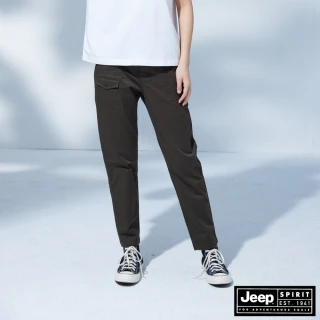 【JEEP】女裝 造型口袋彈性休閒長褲(棕色)