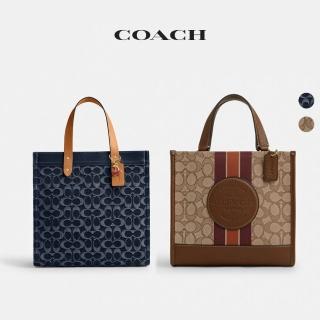 【COACH】蔻馳官方直營 FIELD/DEMPSEY經典Logo托特包 斜揹包 丹寧 馬車圖案 條紋貼飾-多色可選(CQ878)