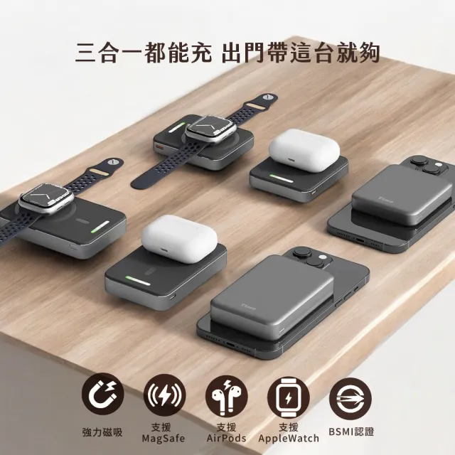 【Timo】5000mAh 魔方手錶三合一磁吸無線充行動電源(Apple Watch/P-174)