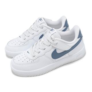 【NIKE 耐吉】休閒鞋 Force 1 Low EasyOn PS 中童 童鞋 白 藍 魔鬼氈 小白鞋(FN0237-110)