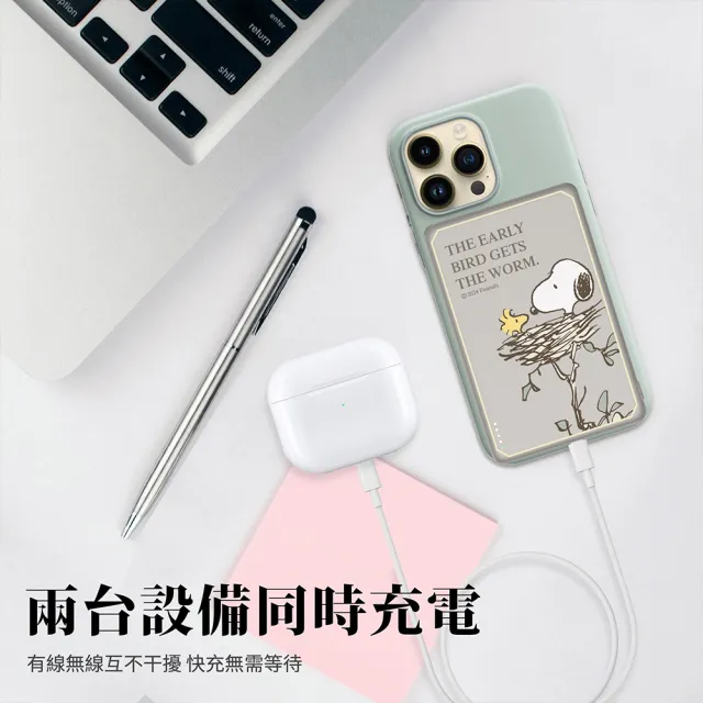 【SNOOPY 史努比】P-159 5000mAh 20W 超薄磁吸無線充行動電源(Magsafe)