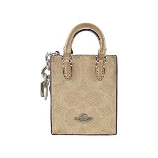 【COACH】C LOGO PVC 皮革MINI DYLAN托特包立體造型鑰匙圈掛飾(沙色/拼接奶茶色)