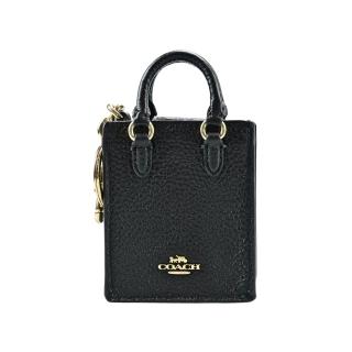 【COACH】皮革MINI DYLAN托特包立體造型鑰匙圈掛飾(黑色荔枝紋)
