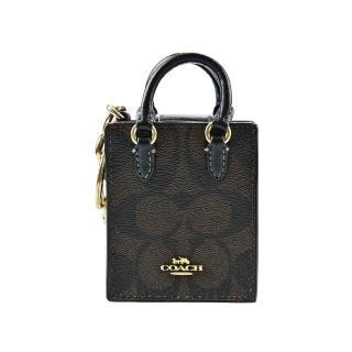 【COACH】C LOGO PVC拼接黑色皮革MINI DYLAN托特包立體造型鑰匙圈掛飾(黑檀木/大C)