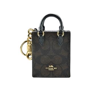 【COACH】C LOGO PVC拼接黑色皮革MINI DYLAN托特包立體造型鑰匙圈掛飾(黑檀木/小C)