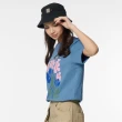 【JEEP】女裝 花卉塗鴉純棉短袖T恤(藍色)