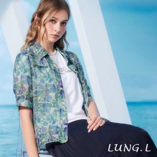 【LUNG.L 林佳樺】LS76C 透氣藍紫色印花五分袖女裝罩衫(春夏新品 加大尺碼)