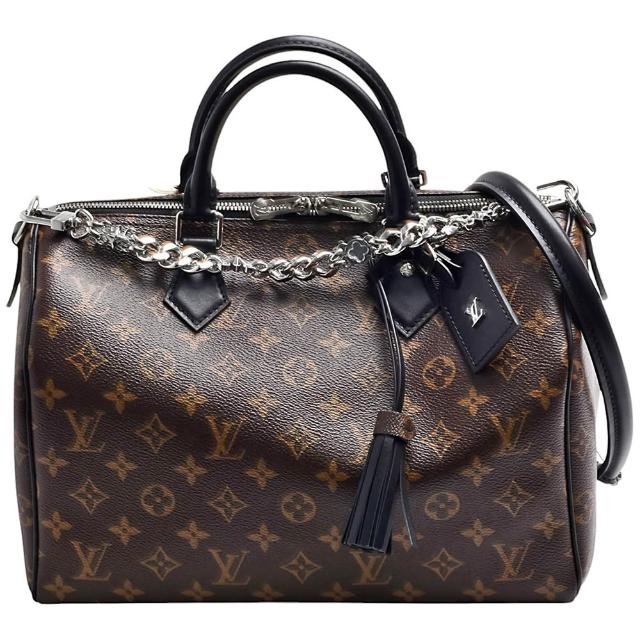 【Louis Vuitton 路易威登】M12243 經典Speedy Soft 30 Dark印花帆布手提/肩背波士頓包(黑色)