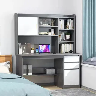 【E家工廠】書桌  電腦桌  工作桌 抽屜書桌  書桌收納 寫字桌 辦公桌(092-收納書桌-太空灰色120公分)