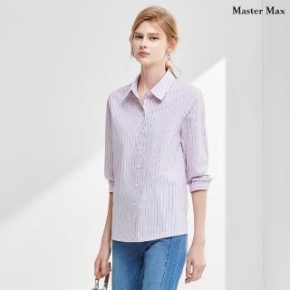 【Master Max】純棉簡約直條紋寬鬆七分袖襯衫(8417097)