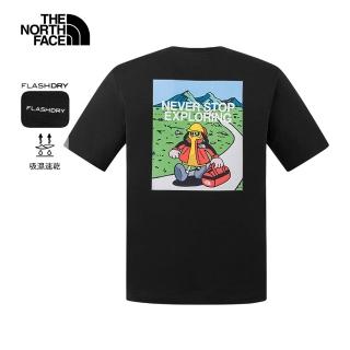 【The North Face 官方旗艦】北面男女款黑色吸濕排汗戶外山川印花短袖T恤｜8GZ2JK3(排汗衫)
