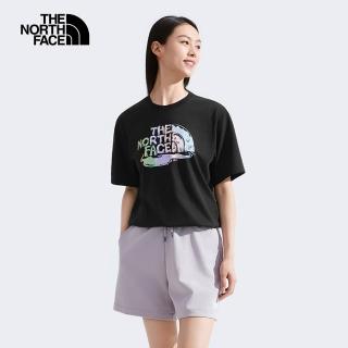 【The North Face 官方旗艦】北面男女款黑色吸濕排汗品牌印花短袖T恤｜8GZ4JK3(排汗衫)