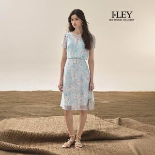 【ILEY 伊蕾】優雅假兩件萊賽爾印花洋裝(淺藍；M-XL；1252027411)