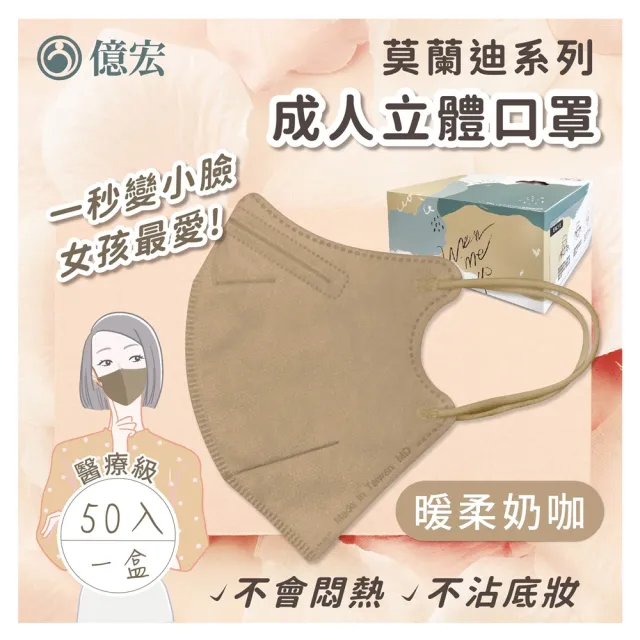 【淨新】★雙12限定★成人3D立體醫療用口罩 多色任選(50入/盒 細繩不勒耳 口罩國家隊)