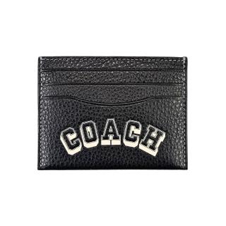 【COACH】荔枝紋皮革雙面名片/票卡夾(LOGO字印花/黑色)