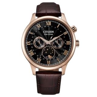 【CITIZEN 星辰】GENTS 光動能 月相顯示真皮錶帶腕錶/咖啡色42mm(AP1059-19E)