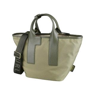 【FURLA 芙拉】FURLA Piuma皮標金字LOGO尼龍拉鍊手提/斜背托特包(中/香根草x芭蕾粉紅x鼠尾草)