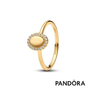 【Pandora 官方直營】可鐫刻橢圓鑲邊戒指(鍍14k金)