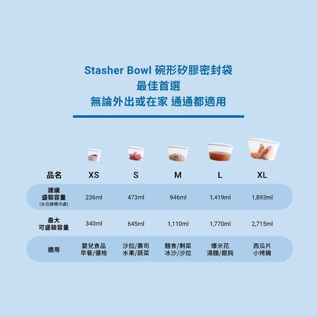【美國Stasher】獨家碗形方形3入組_白金矽膠袋/密封袋/食物袋(保鮮袋/收納袋)