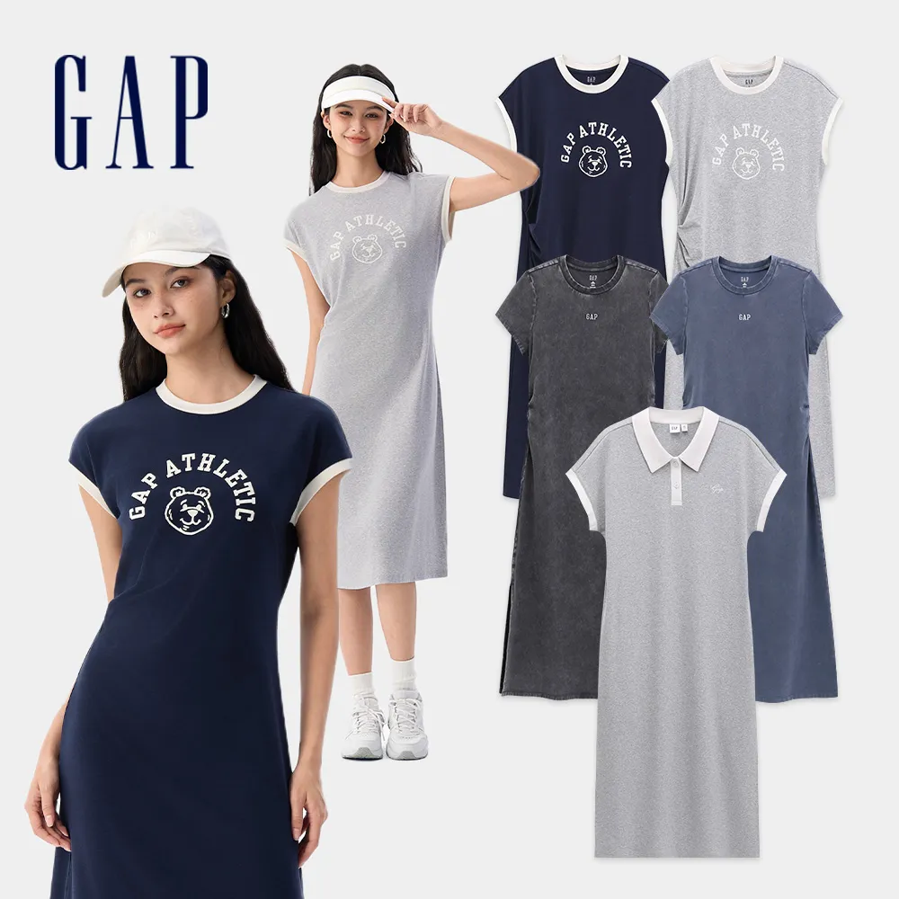 【GAP】Logo刺繡印花圓領翻領洋裝-多款任選(765947&764820&764921)