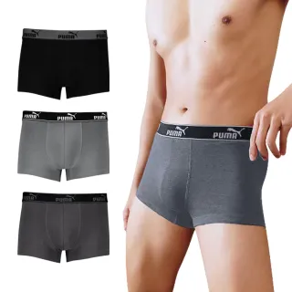 【PUMA】平口內褲 3件組 男內褲 平角內褲 棉質內褲 黑/深灰/灰(彈力腰帶 修身剪裁 防捲邊 耐穿 吸濕 透氣)