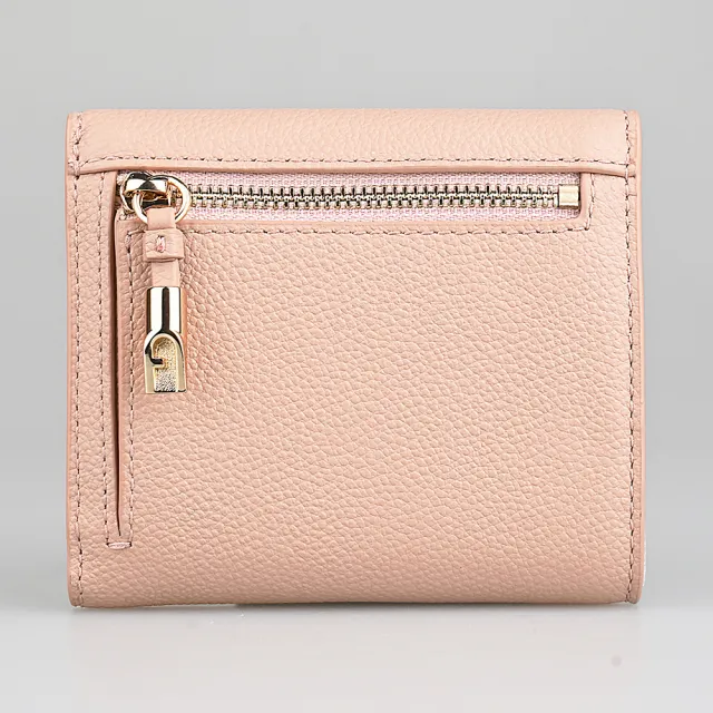 【FURLA 芙拉】FURLA GOCCIA 字母LOGO荔枝紋皮革6卡釦式短夾(粉末粉)