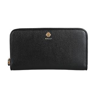 【BALLY】BALLY ESSENTIAL 學院風LOGO 小牛皮12卡拉鍊長夾(黑)