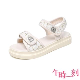 【午時一刻】厚底涼鞋 格紋涼鞋/復古格紋百搭經典舒適厚底涼鞋(米)