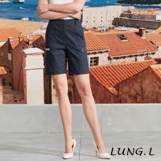 【LUNG.L 林佳樺】LS06E 深藍色二邊異造型五分仿牛仔短褲(春夏新品)