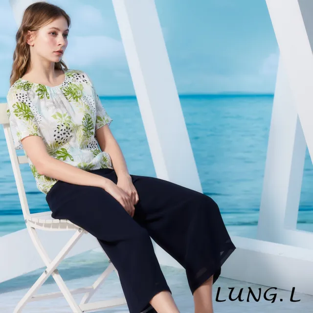 【LUNG.L 林佳樺】LR70A 白色底熱帶綠葉印花連袖棉質女裝上衣(春夏新品)