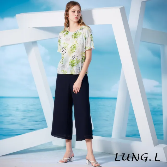 【LUNG.L 林佳樺】LR70A 白色底熱帶綠葉印花連袖棉質女裝上衣(春夏新品)