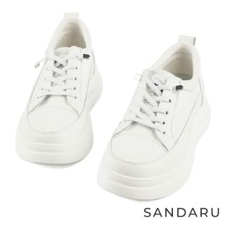 【SANDARU 山打努】小白鞋 真皮免綁帶厚底休閒鞋(白)