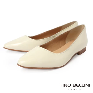 【TINO BELLINI 貝里尼】義大利進口素面尖頭平底鞋FSBT012A-0(白色)