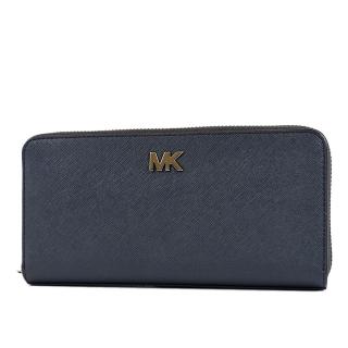 【Michael Kors】COOPER 男款 十字紋防刮拉鍊長夾-藍色