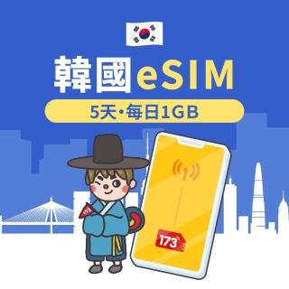 【173一起上網】韓國eSIM 5天每日1GB高速流量 降速吃到飽