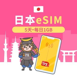 【173一起上網】日本eSIM 5天每日1GB高速流量喫到飽