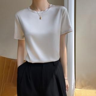 【紐約精品】現貨+預購 緞面T恤短袖上衣(夏季絲質緞面圓領純色短袖寬鬆經典輕奢打底衫女裝6色a1iz108)