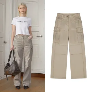 【MATIN KIM】官方旗艦 女版 仿舊水洗棉工裝長褲(卡其)