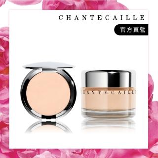 【CHANTECAILLE 香緹卡】輕透裸肌組-粉餅+未來肌粉底Porcelain(粉底/長效持妝/零粉感)