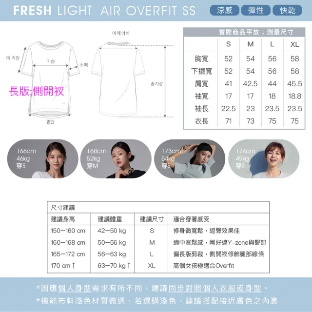 【STL】韓國 FRESH light Air OverFit 涼感 蓋臀 快乾 女 運動 長版 開衩 短袖上衣(LoveBianco奶白)