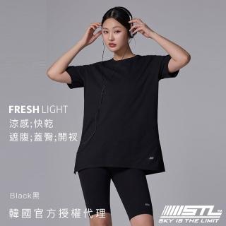 【STL】韓國 FRESH light Air OverFit 涼感 蓋臀 快乾 女 運動 長版 開衩 短袖上衣(Black黑)