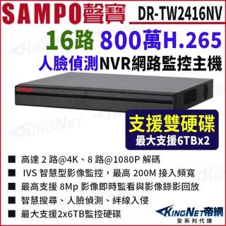 【KINGNET】聲寶 DR-TW2416NV 800萬 16路 雙硬碟 人臉偵測 NVR錄影主機 網路主機(SAMPO聲寶 監控大廠)