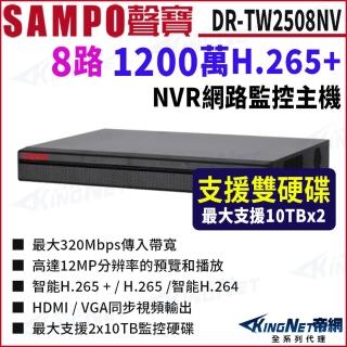 【KINGNET】聲寶 DR-TW2508NV 1200萬 8路 4K 雙硬碟 網路NVR錄影主機 監控主機(SAMPO聲寶 監控大廠)