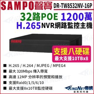 【KINGNET】聲寶 DR-TW8532NV-16P 32路 1200萬 16POE 4K NVR 8硬碟 網路NVR監控主機(SAMPO聲寶 監控大廠)