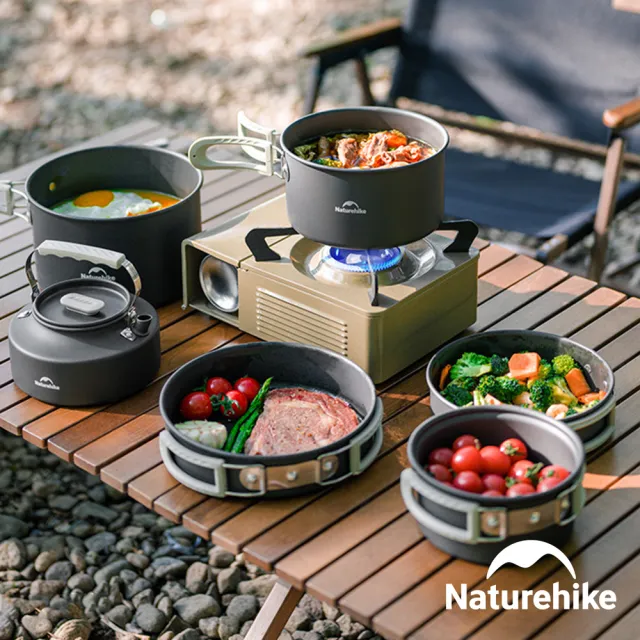 【Naturehike】野行鋁合金套鍋組 3L吊鍋+1.7L鍋+8吋煎盤+0.8L水壺 CF010(台灣總代理公司貨)