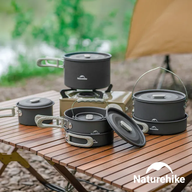 【Naturehike】野行鋁合金套鍋組 3L吊鍋+1.7L鍋+8吋煎盤+0.8L水壺 CF010(台灣總代理公司貨)