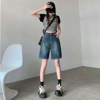 【巴黎精品】現貨+預購 牛仔褲丹寧短褲高腰牛仔短褲A字休閒褲大碼寬褲大尺碼女裝(寬鬆五分女褲子4色v1bl6)