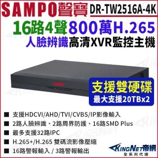 【KINGNET】DR-TW2516A-4K 16路 4K 800萬 雙硬碟 人臉辨識 XVR 16路主機 500萬(SAMPO 聲寶 監控大廠)