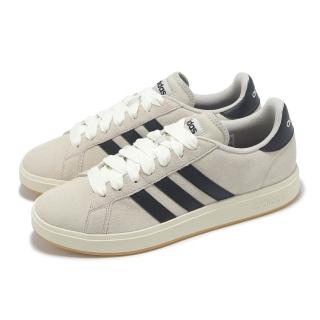 【adidas 愛迪達】休閒鞋 Grand Court Base 00s 男鞋 女鞋 米灰 黑 膠底 麂皮 復古 愛迪達(JR5544)